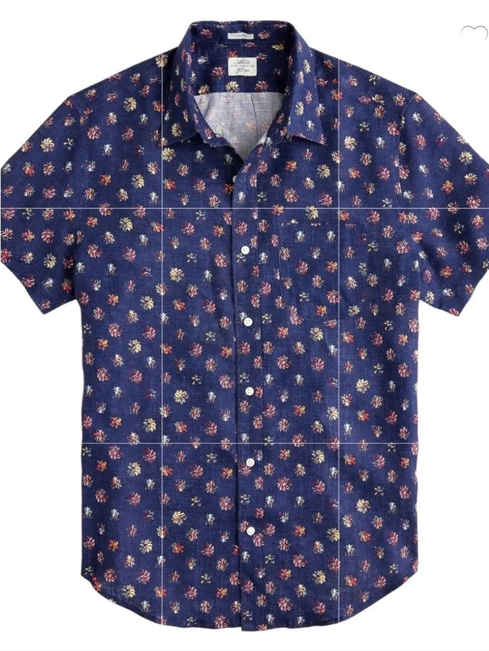 J.Crew X Albini Fabrics Italian 100% Linen Short-Sleeve Shirt Navy Blue Floral